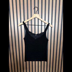 Schiesser Camisole 38 / Medium Womens Black Lace Trim Sleeveless Night Top